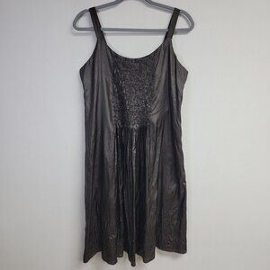 Eileen Fisher 100% Silk Sleeveless Dress Sz S Lined Sequins Pintuck Charcoal Y2K